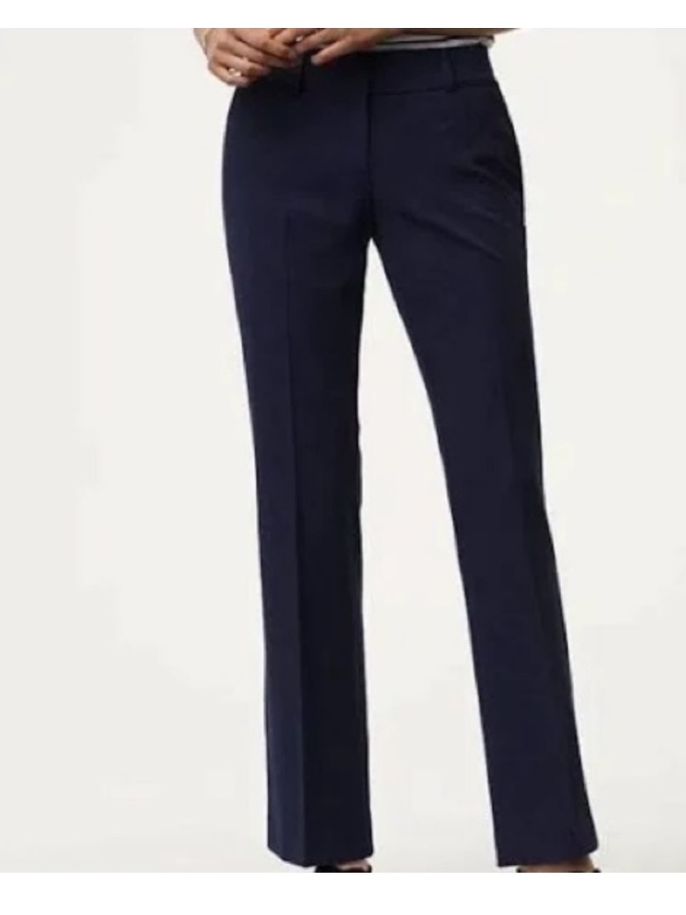 LOFT Navy Julie Straight-Leg trouser with satin stripe down side - Picture 1 of 2